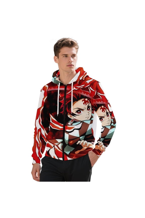 Demon Slayer Jacket Casual Oversized Hoodie Stylish Zipper Hooded Sweatshirt Warm Loose Outerwear M