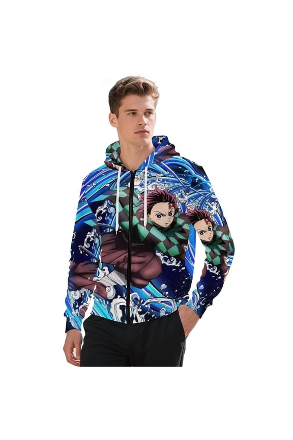 Demon Slayer Jacket Casual Oversized Hoodie Stylish Zipper Hooded Sweatshirt Warm Loose Outerwear M