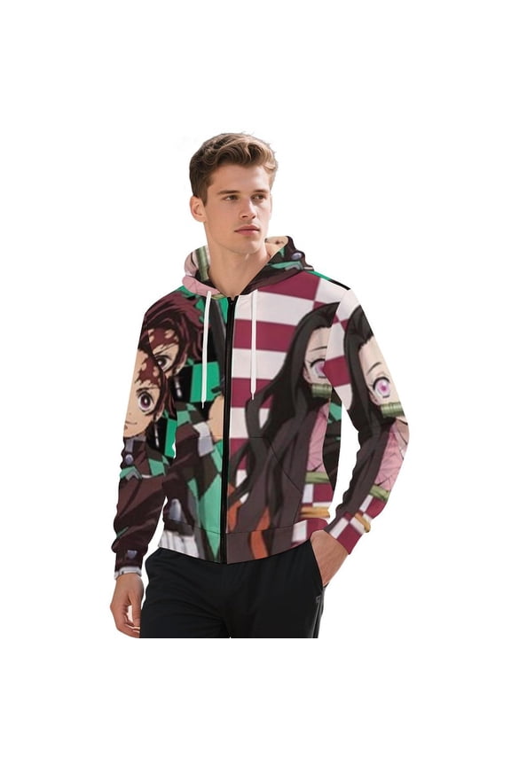 Demon Slayer Jacket Casual Oversized Hoodie Stylish Zipper Hooded Sweatshirt Warm Loose Outerwear S