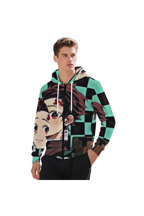 Demon Slayer Jacket Casual Oversized Hoodie Stylish Zipper Hooded Sweatshirt Warm Loose Outerwear S