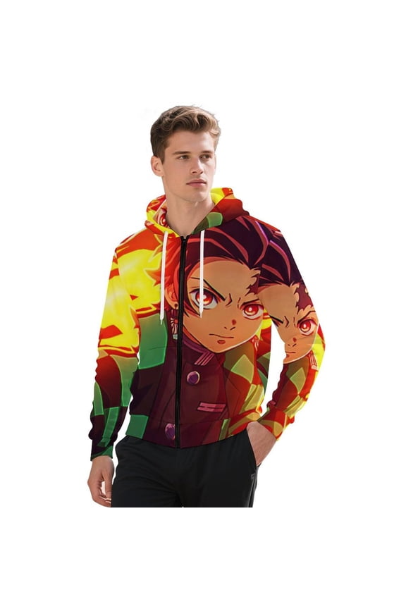 Demon Slayer Jacket Casual Oversized Hoodie Stylish Zipper Hooded Sweatshirt Warm Loose Outerwear S