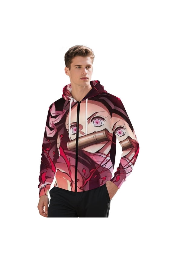 Demon Slayer Jacket Casual Oversized Hoodie Stylish Zipper Hooded Sweatshirt Warm Loose Outerwear XL