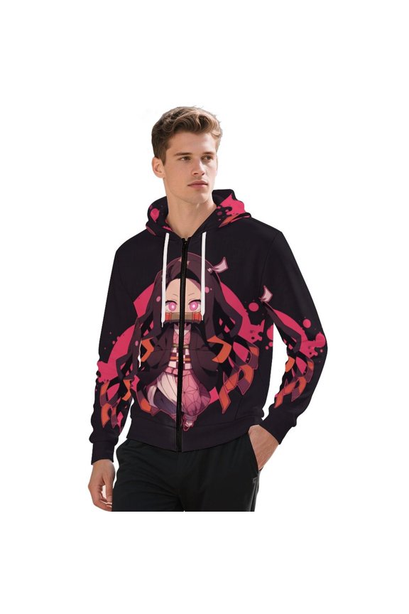 Demon Slayer Jacket Casual Oversized Hoodie Stylish Zipper Hooded Sweatshirt Warm Loose Outerwear XL