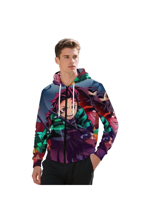 Demon Slayer Jacket Casual Oversized Hoodie Stylish Zipper Hooded Sweatshirt Warm Loose Outerwear XL