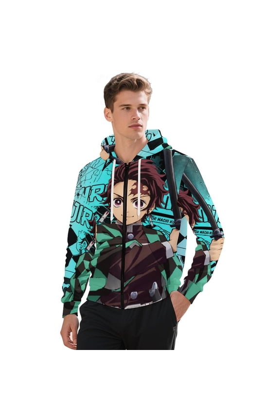 Demon Slayer Jacket Casual Oversized Hoodie Stylish Zipper Hooded Sweatshirt Warm Loose Outerwear XL