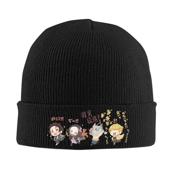 Demon Slayer Kamado Nezuko Beanie Hat Winter Warm Knit Cuffed Cap For Women Men Black