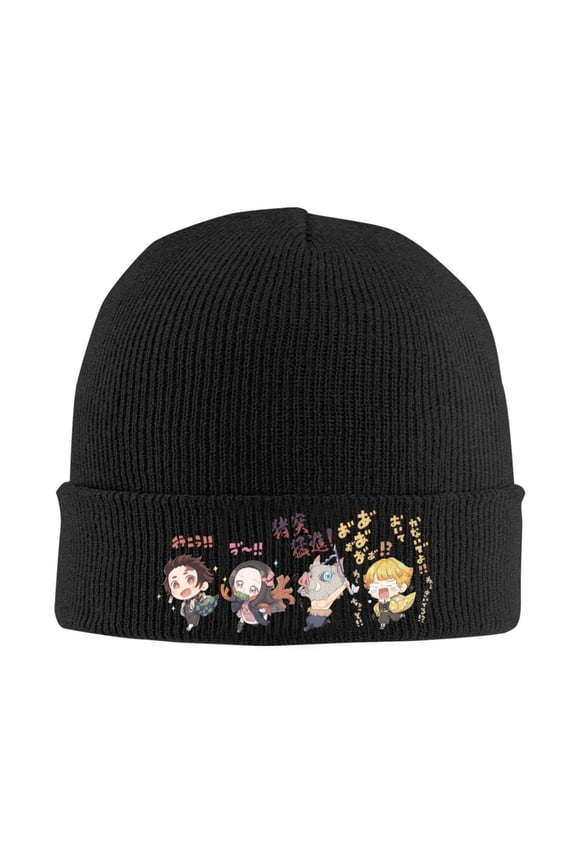 Demon Slayer Kamado Nezuko Beanie Hat Winter Warm Knit Cuffed Cap For Women Men Black