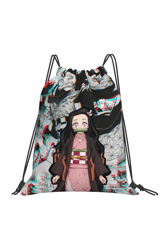 Demon Slayer Kamado Nezuko Drawstring Backpack Sport Gym Bag For Yoga Swimming Gymsack Sport Strap Pack Bag