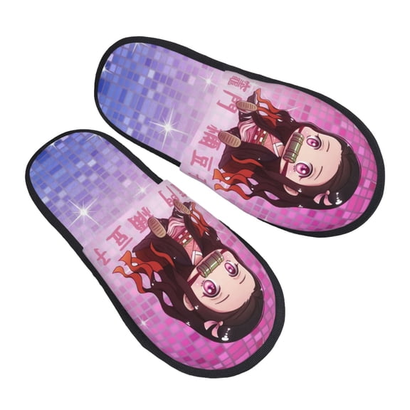 Demon Slayer Kamado Nezuko Furry Slippers For Men Women Fuzzy House Slippers Winter Anti-Slip Indoor And Outdoor Slip On Shoes Medium