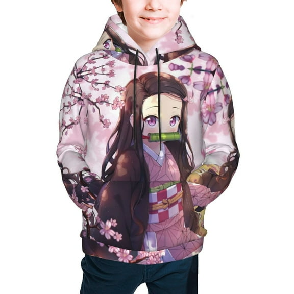 Demon Slayer Kamado Nezuko Kids' Hoodie 3D Print Sweatshirt Soft Pullover Hooded with Big Pockets Fans Gifts for Boys or Girls Small