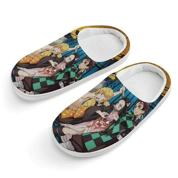 Demon Slayer Kids Cotton Slippers Slip-on Indoor Memory Foam House Shoes Fluffy Slippers Furry Cozy Comfy Slippers Boys Girls