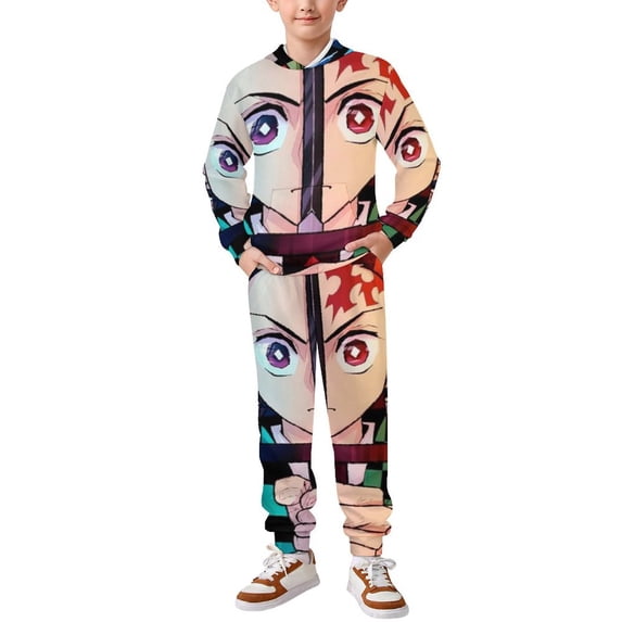 Demon Slayer Kids' Sweatshirt & Pants Set 2 Pcs Tracksuit Outfit Casual Pullover Hoodie Sweatpants for Daily & Travel 110CM