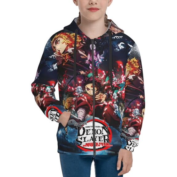 Demon Slayer Kids Zip Up Hoodies for Boys Girls Novelty Hooded Sweatshirt with Pocket Long Sleeve Jacket Small