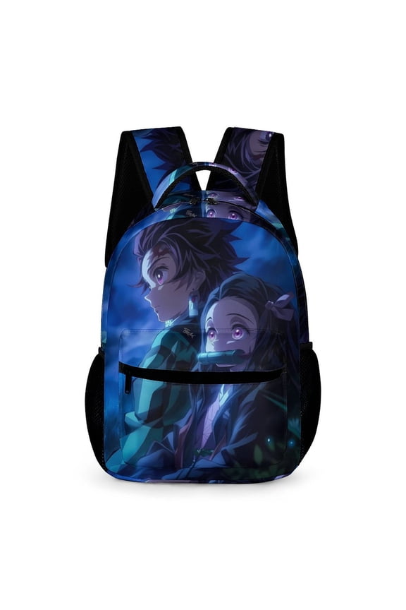 Demon-Slayer-Kimetsu-No-Yaiba Backpack, School Backpacks with Side Mesh Pockets And Front Zippered Pockets for School, Sports, And Travel