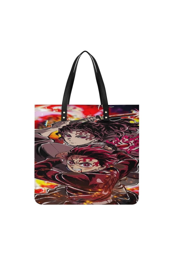 Demon-Slayer-Kimetsu-No-Yaiba Handbag, Casual PU Leather Tote Bag, Shoulder Handbags with Top Magnetic Snap Closure For Girl Ladies Women Travel Shopping