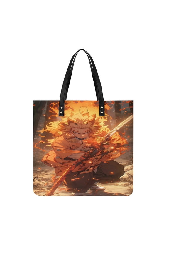 Demon-Slayer-Kimetsu-No-Yaiba Handbag, Casual PU Leather Tote Bag, Shoulder Handbags with Top Magnetic Snap Closure For Girl Ladies Women Travel Shopping