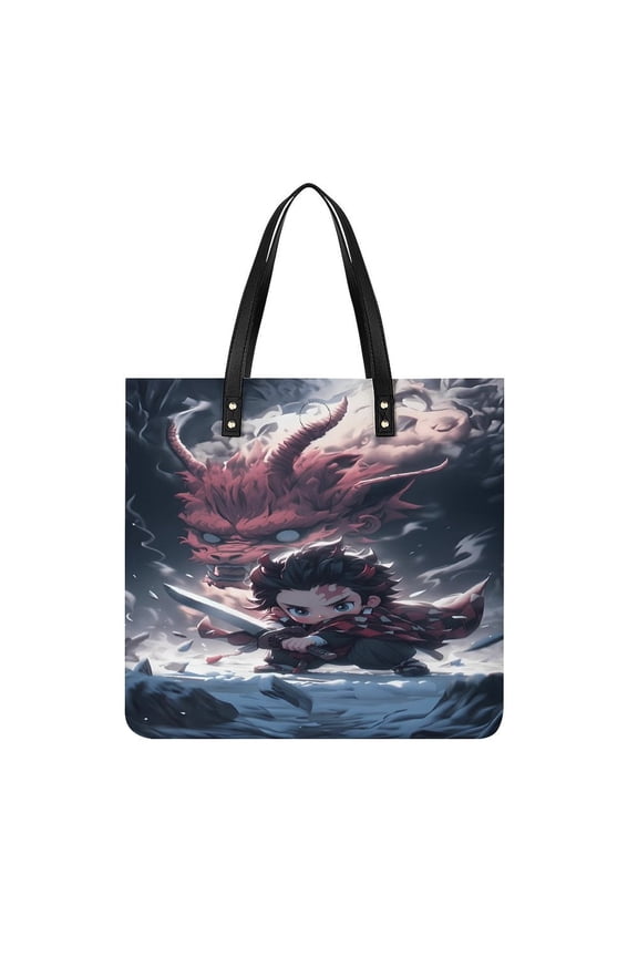 Demon-Slayer-Kimetsu-No-Yaiba Handbag, Casual PU Leather Tote Bag, Shoulder Handbags with Top Magnetic Snap Closure For Girl Ladies Women Travel Shopping