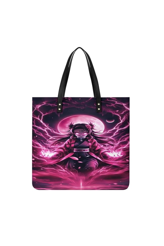 Demon-Slayer-Kimetsu-No-Yaiba Handbag, Casual PU Leather Tote Bag, Shoulder Handbags with Top Magnetic Snap Closure For Girl Ladies Women Travel Shopping