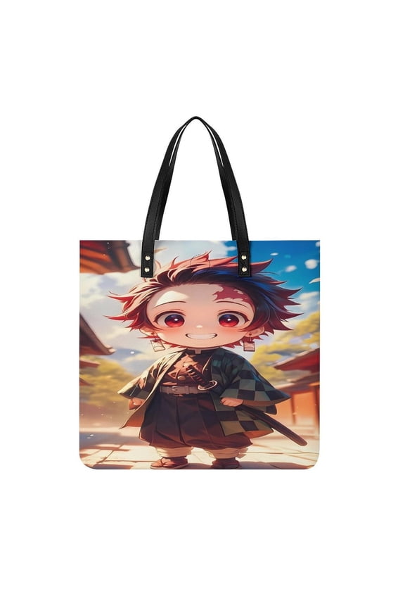 Demon-Slayer-Kimetsu-No-Yaiba Handbag, Casual PU Leather Tote Bag, Shoulder Handbags with Top Magnetic Snap Closure For Girl Ladies Women Travel Shopping