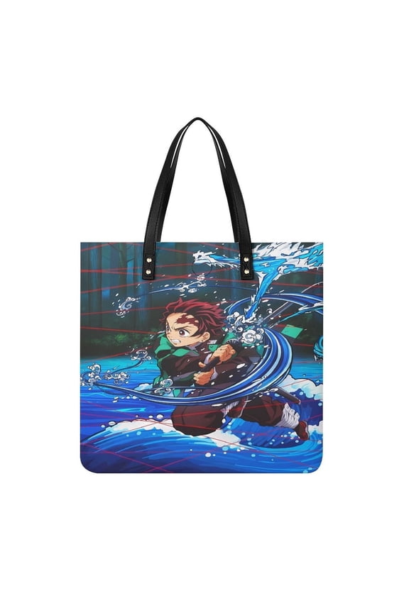 Demon-Slayer-Kimetsu-No-Yaiba Handbag, Casual PU Leather Tote Bag, Shoulder Handbags with Top Magnetic Snap Closure For Girl Ladies Women Travel Shopping