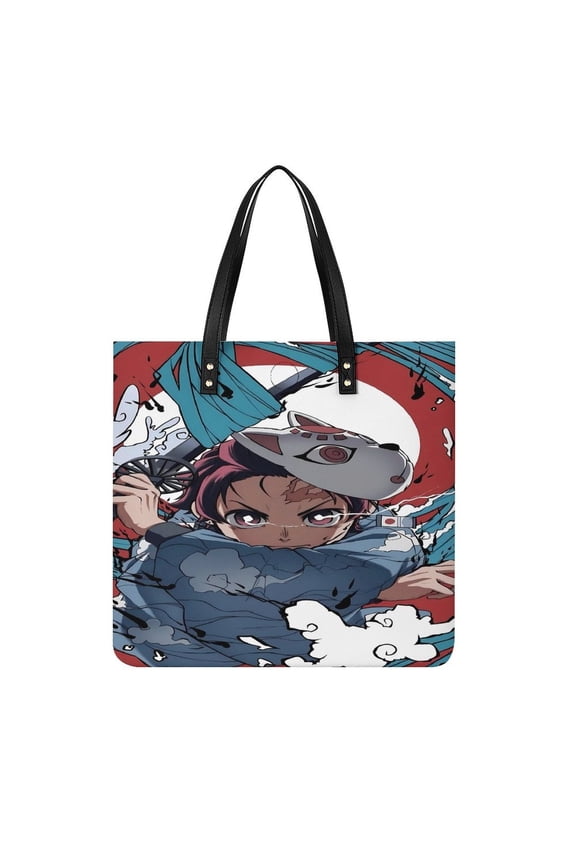 Demon-Slayer-Kimetsu-No-Yaiba Handbag, Casual PU Leather Tote Bag, Shoulder Handbags with Top Magnetic Snap Closure For Girl Ladies Women Travel Shopping