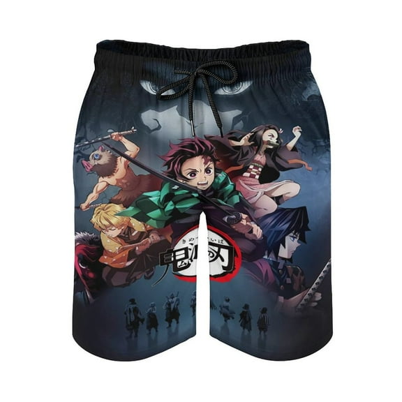Demon Slayer: Kimetsu No Yaiba Men's Beach Shorts Swim Trunks Quick Dry Casual Polyester Swim Shorts with Pockets S