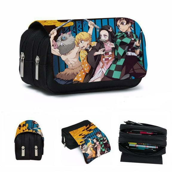 Demon Slayer: Kimetsu No Yaiba Large Capacity Pencil Case & Makeup Bag for Office Travel Organizer Portable Stationery Holder and Cosmetic Pouch