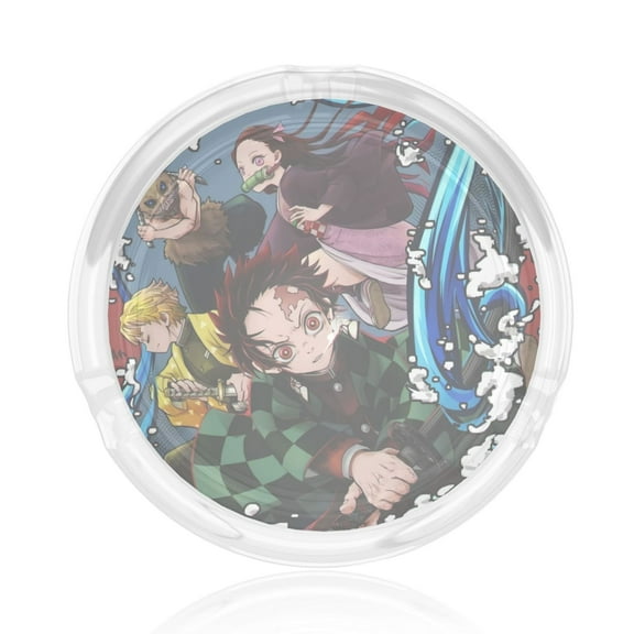 Demon Slayer Kimetsu No Yaiba Round Glass Ashtray 3d Printing For Indoor And Outdoor, Home, Office, Tabletop Decoration (3.5" Diameter)