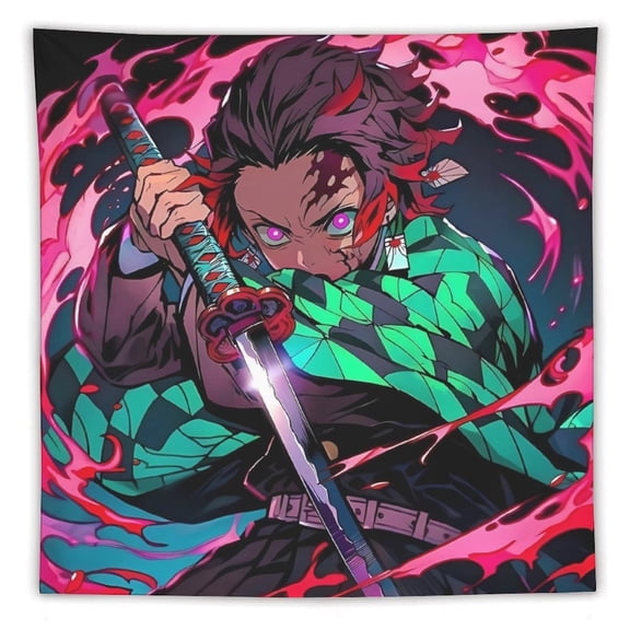 Demon-Slayer-Kimetsu-No-Yaiba Tapestry, Wall Hanging Decor, Aesthetic for Bedroom, Living Room, Dorm, Soft Fabric Home Accent 60"x60"
