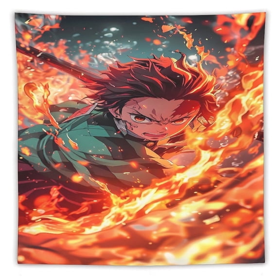 Demon-Slayer-Kimetsu-No-Yaiba Tapestry, Wall Hanging Decor, Aesthetic for Bedroom, Living Room, Dorm, Soft Fabric Home Accent 60"x60"