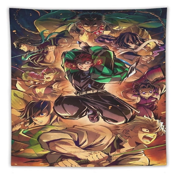 Demon-Slayer-Kimetsu-No-Yaiba Tapestry, Wall Hanging Decor, Aesthetic for Bedroom, Living Room, Dorm, Soft Fabric Home Accent 60"x60"