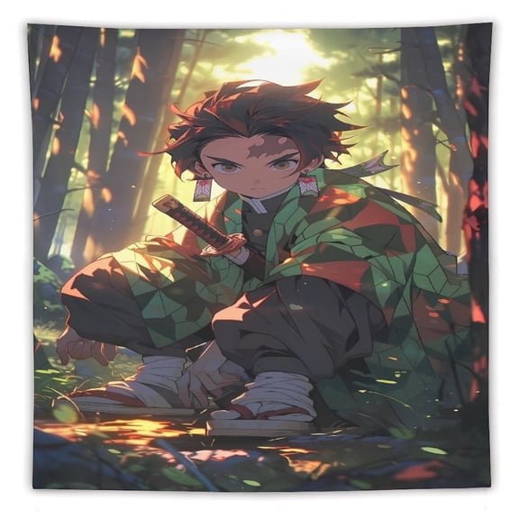 Demon-Slayer-Kimetsu-No-Yaiba Tapestry, Wall Hanging Decor, Aesthetic for Bedroom, Living Room, Dorm, Soft Fabric Home Accent 60"x60"