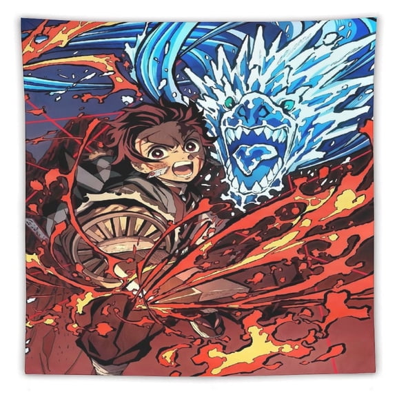 Demon-Slayer-Kimetsu-No-Yaiba Tapestry, Wall Hanging Decor, Aesthetic for Bedroom, Living Room, Dorm, Soft Fabric Home Accent 60"x60"
