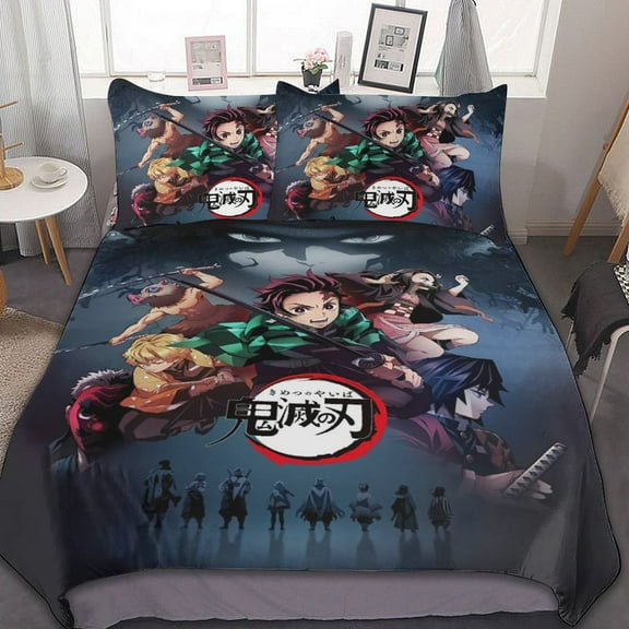Demon Slayer: Kimetsu No Yaiba Bed Duvet Cover Microfiber Bedding Sets 3D Printed Lightweight 3 Piece Comforter Sets, 1 Duvet Cover And 2 Pillow Shams for Kids Boys Girls 86"x70"