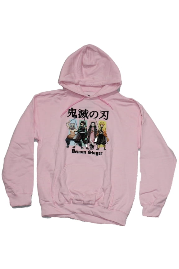 Demon Slayer Kimetsu no Yaiba Pink 4 Panel Action Pose Hoodie (Medium)