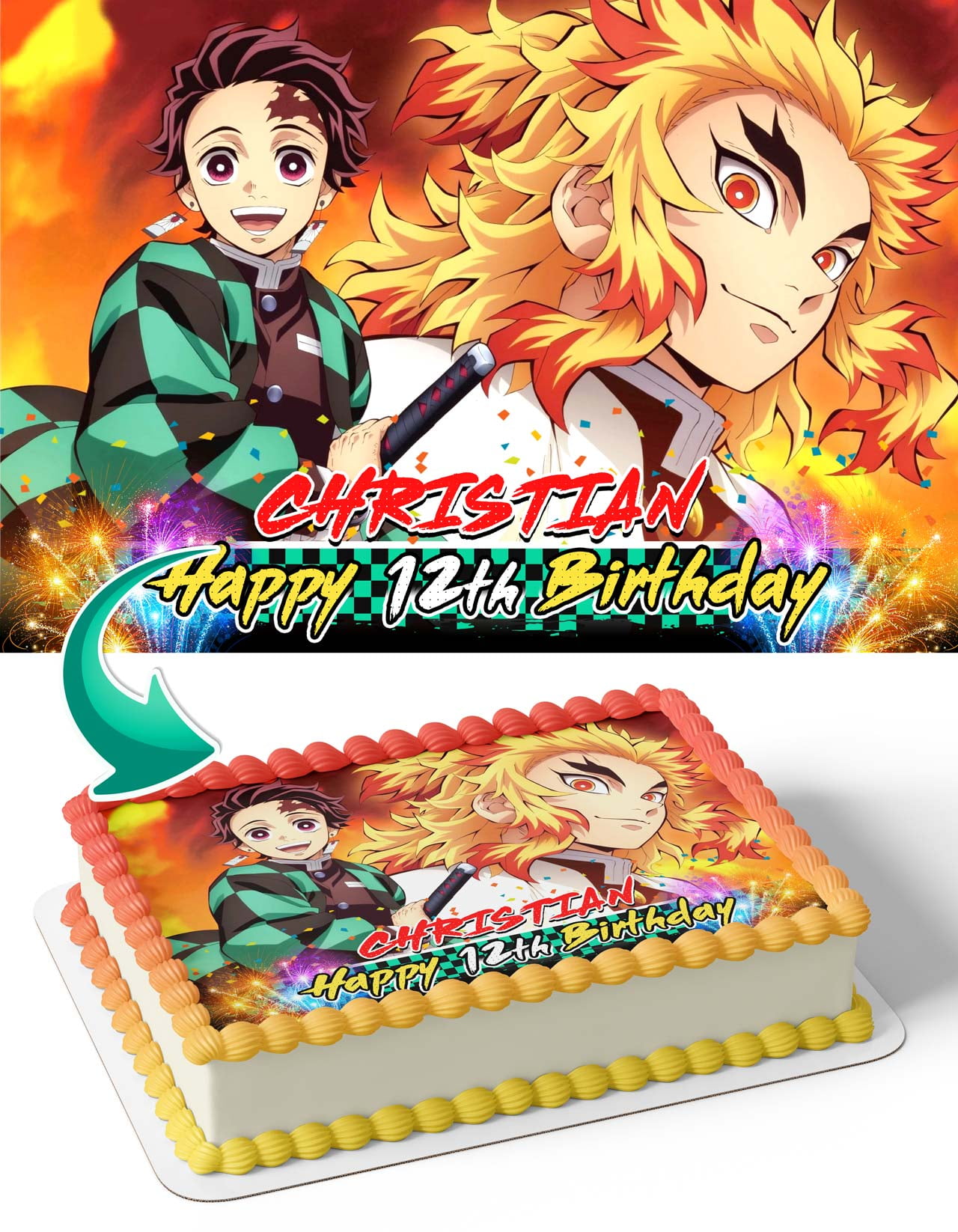 Demon Slayer Kimetsu no Yaiba Tanjiro KM Edible Image Cake Topper