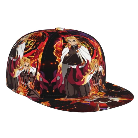 Demon Slayer Kyojuro Rengoku Baseball Cap For Men, Women & Kids, Classic Flat Brim Hat Hip Hop Trucker Hat Adjustable Snapback Hat