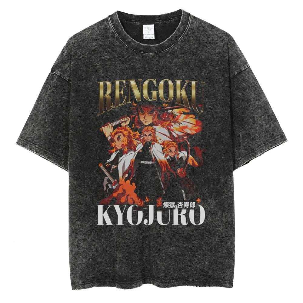 Demon Slayer Kyojuro Rengoku Flame Hashira Oversized Vintage T-Shirt_1 ...