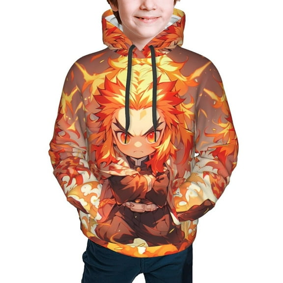 Demon Slayer Kyojuro Rengoku Kids' Hoodie 3d Print Sweatshirt Soft Pullover Hooded With Big Pockets For Boys Or Girls X-Large