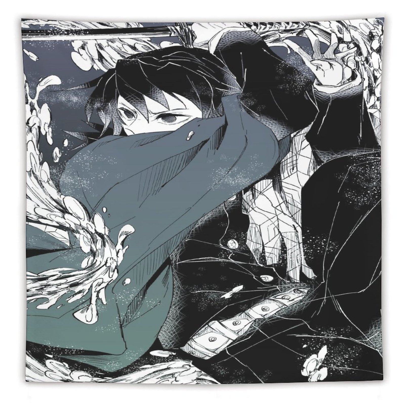 Demon Slayer - Line Art Tapestry Tanjiro Nezuko Kocho 60"x60" in
