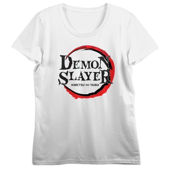 Demon Slayer Logo Crew Neck Short Sleeve Women's White T-shirt 
-Small