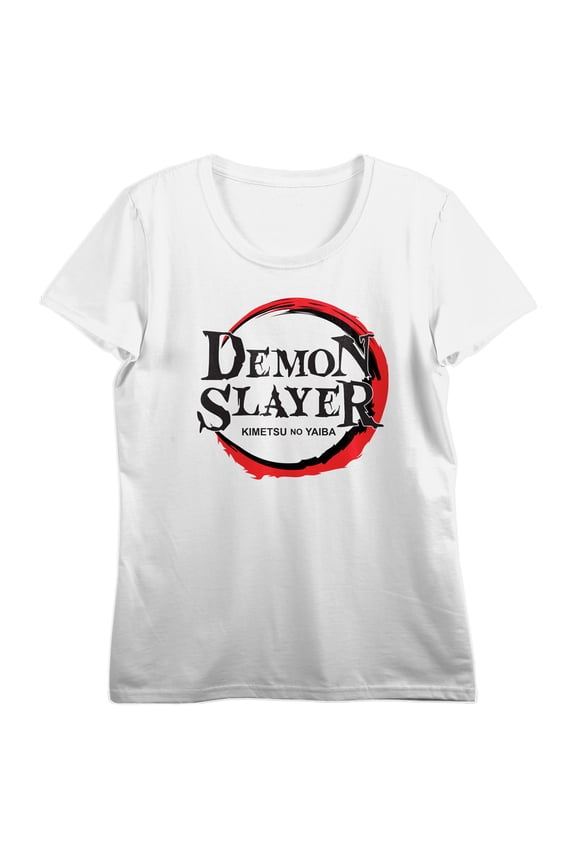 Demon Slayer Logo Crew Neck Short Sleeve Women's White T-shirt
-Small