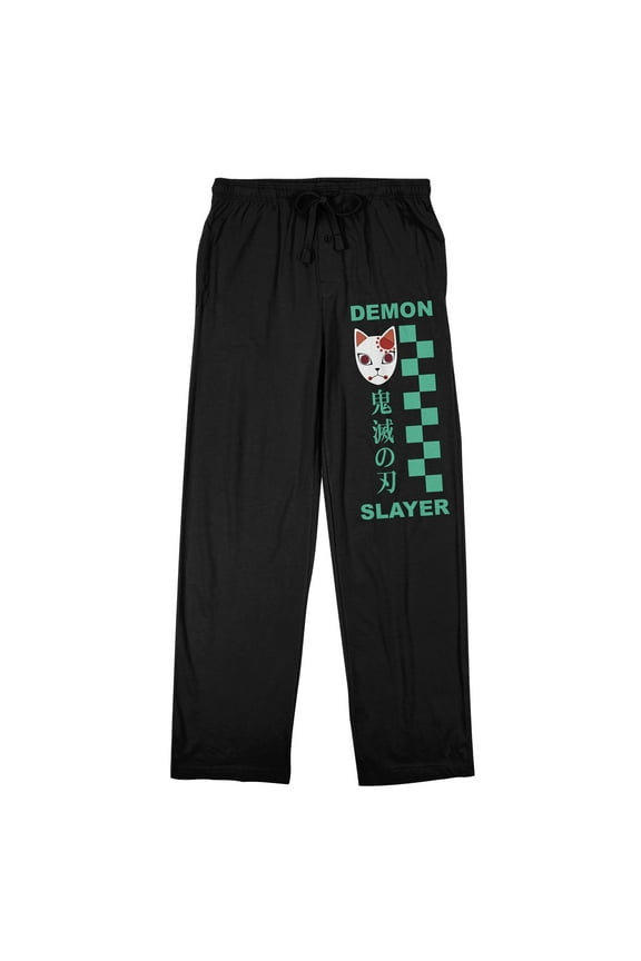 Demon Slayer Mask Title Logo Men's Black Graphic Sleep Pants-Medium