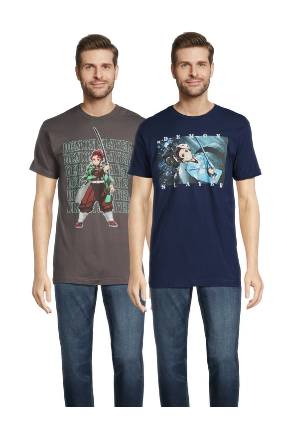 Demon Slayer Men's & Big Men's Graphic Tee Shirts, 2-Pack, S-3XL
