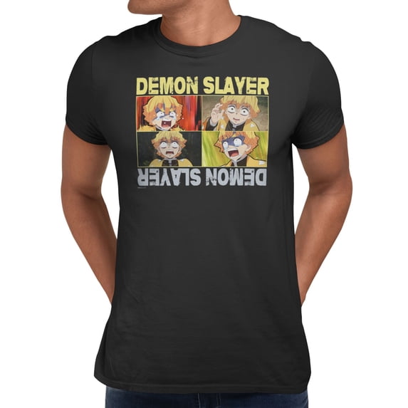Demon Slayer Men's Zenitsu Scared Panels T-Shirt (Black, S-XXXL)