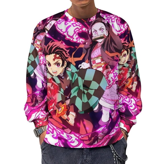 Demon Slayer Mens Crew Neck Sweatshirt 3D Printing Fall Clothes Long Sleeves Fashion Blouse Top Casual Pullover Sweater 5XL