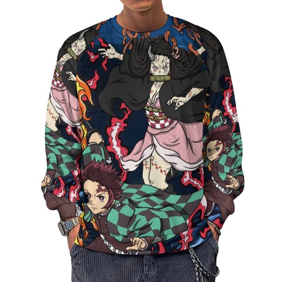 Demon Slayer Mens Crew Neck Sweatshirt 3D Printing Fall Clothes Long Sleeves Fashion Blouse Top Casual Pullover Sweater 5XL
