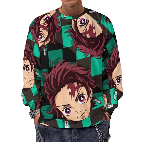 Demon Slayer Mens Crew Neck Sweatshirt 3D Printing Fall Clothes Long Sleeves Fashion Blouse Top Casual Pullover Sweater M