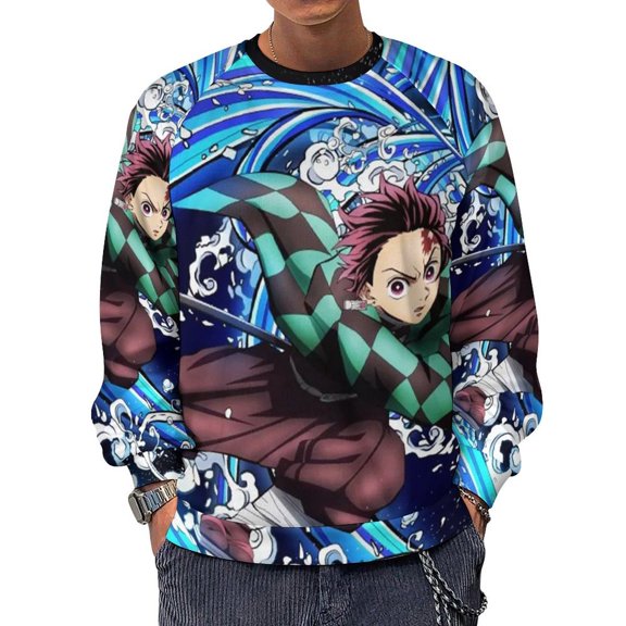 Demon Slayer Mens Crew Neck Sweatshirt 3D Printing Fall Clothes Long Sleeves Fashion Blouse Top Casual Pullover Sweater M