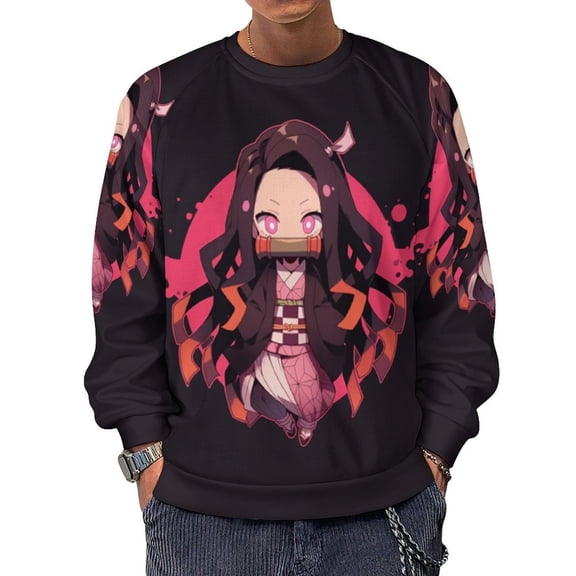 Demon Slayer Mens Crew Neck Sweatshirt 3D Printing Fall Clothes Long Sleeves Fashion Blouse Top Casual Pullover Sweater M
